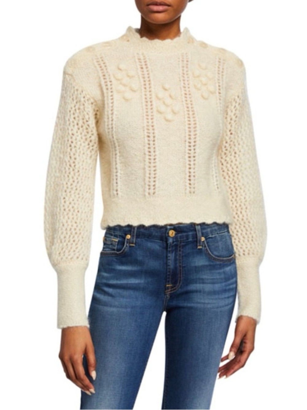NWT LoveShackFancy Persephone Cream Puff Mohair Wool Cropped Sweater XS $395